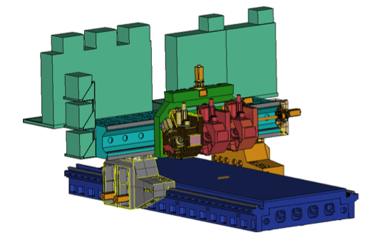 Figure 3. Multibody model of a five axes machine tool with multiple spindles